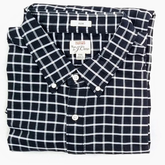 J.Crew Slim Cut Black White Checkered Oxford Button Down Shirt - Picture 4 of 5